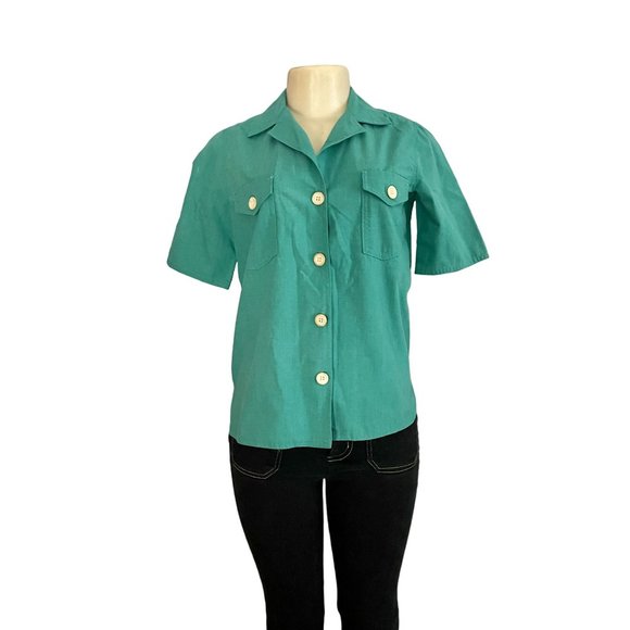 Vintage Jack Winter Short Sleeves Shirt Top in Green size S 6 retro 70s Women's - Picture 2 of 10